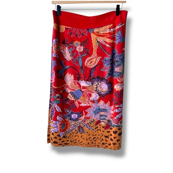 ANTHROPOLOGIE MAEVE Delphinia Knit Pencil Skirt Floral Leopard Red Medium - Picture 5 of 14